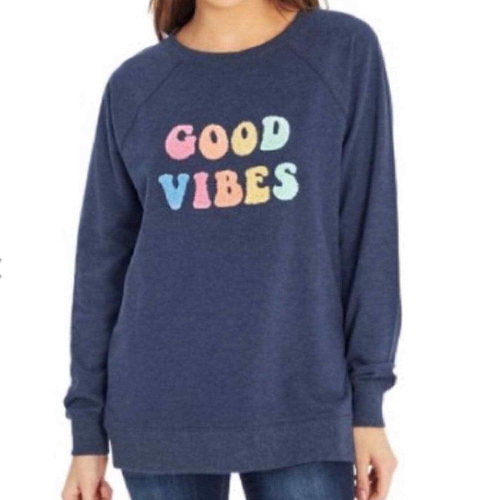 Wildfox GOOD VIBES Long Sleeve Crewneck Sweatshirt Sz L NWT
